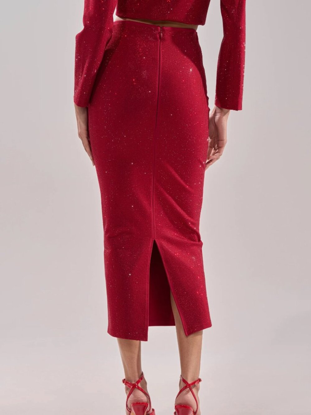 NEW STUNNING Akira Ruby Red Rhinestone Pencil Skirt - XL
